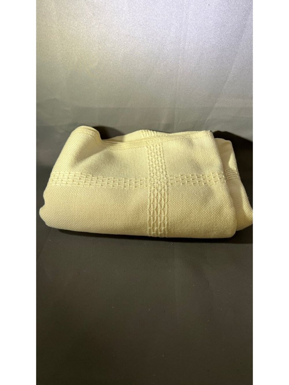 Woven Cotton Textured Cream Blanket With Subtle Check Pattern